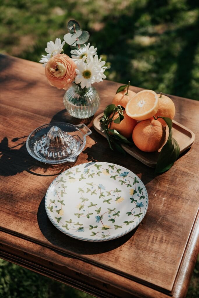 Assiette à dessert céramique artisanale Nonno Mio motif floral Fiori di Campo fait main
