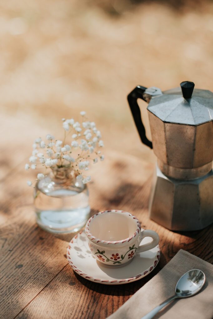 Tasse à café céramique artisanale Nonno Mio motif Profumo di Primavera vert fait main