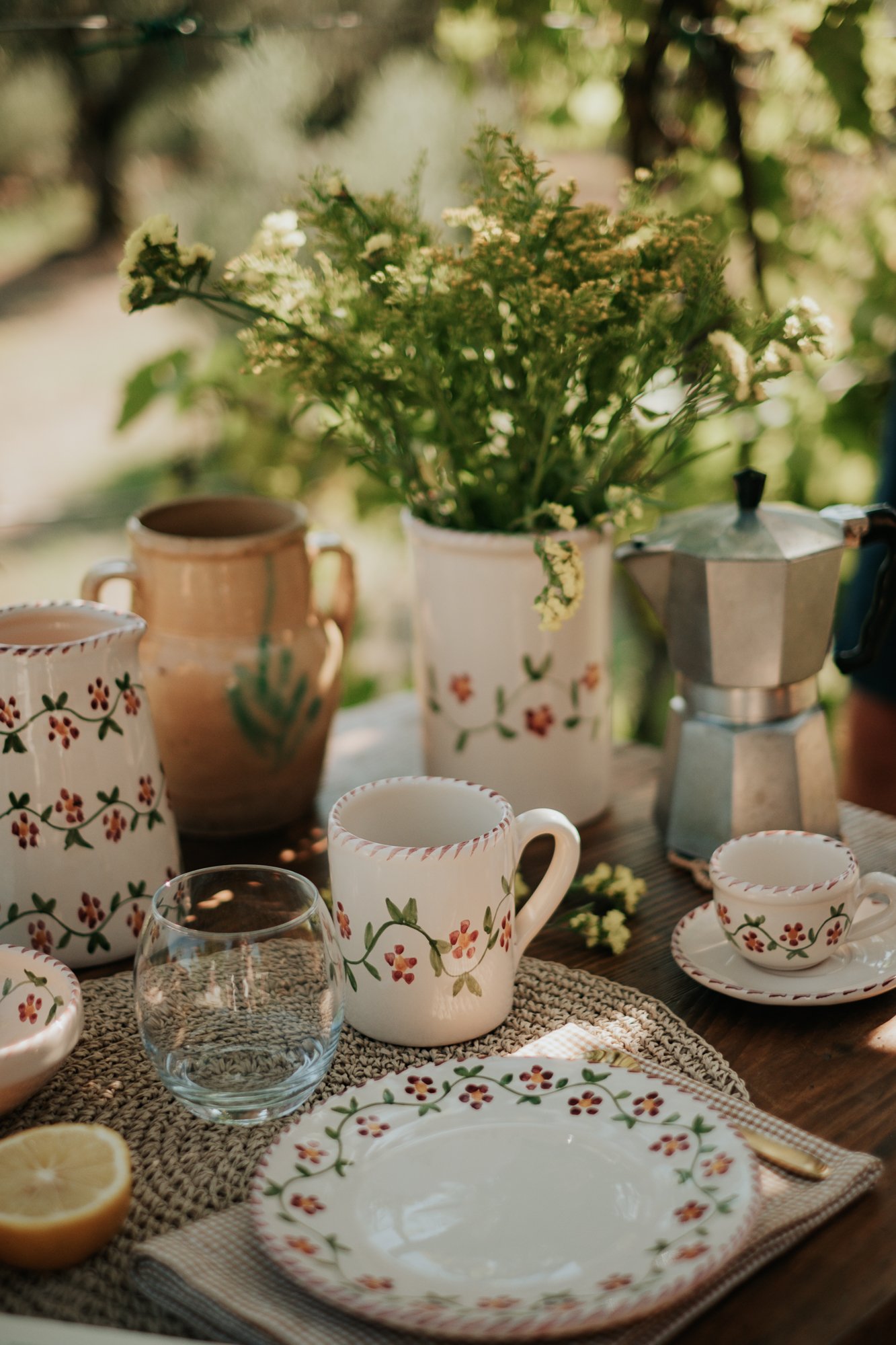 Mug céramique artisanale Nonno Mio motif Profumo di Primavera vert fait main tourné