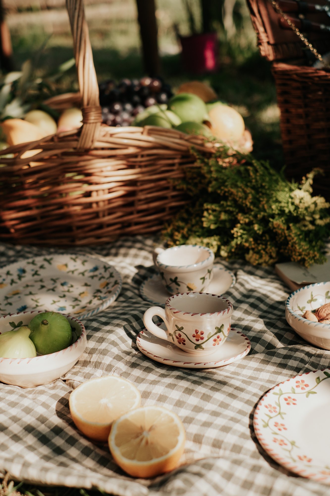 Tasse à café céramique artisanale Nonno Mio motif Profumo di Primavera vert fait main