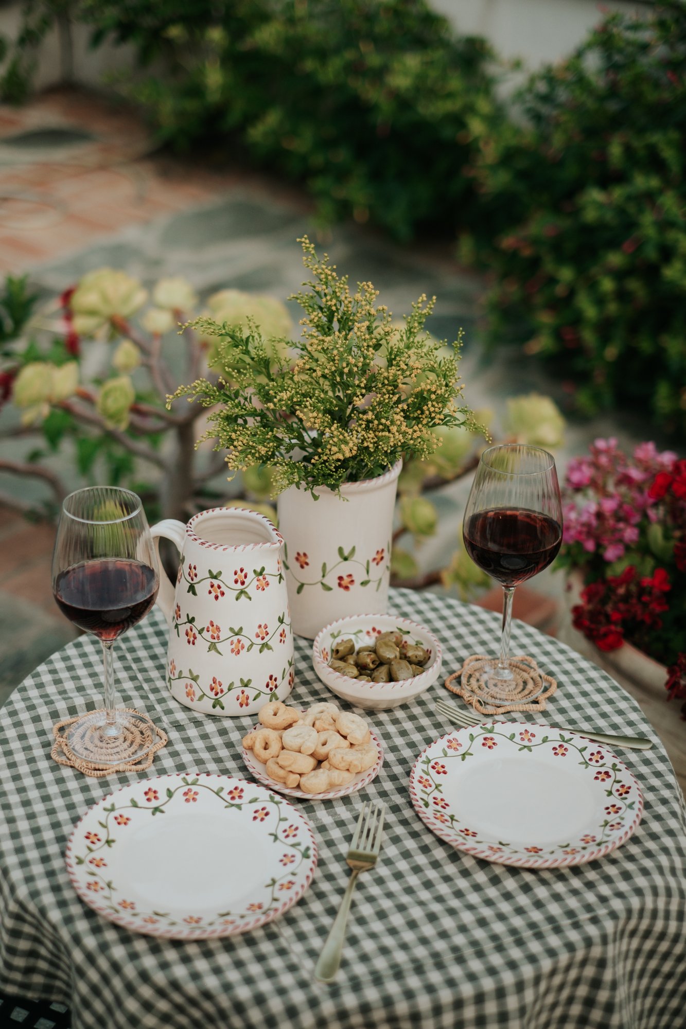 Carafe céramique artisanale Nonno Mio motif Profumo di Primavera vert fait main