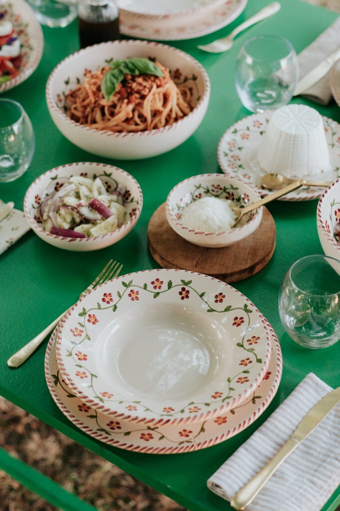 Assiette creuse céramique artisanale Nonno Mio motif Profumo di Primavera vert fait main