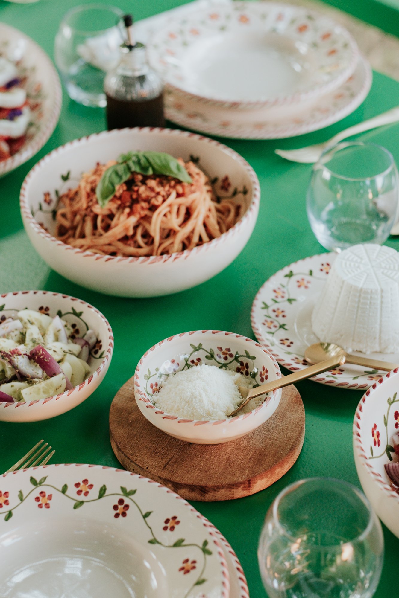 Bol céramique artisanale Nonno Mio motif Profumo di Primavera vert fait main