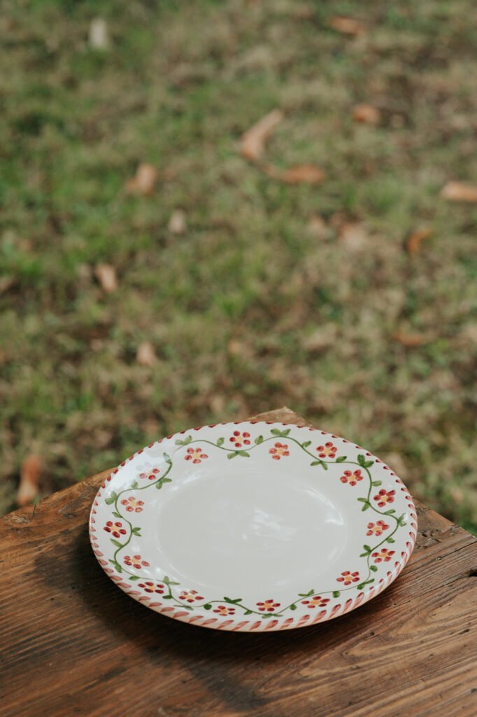 Assiette dessert céramique artisanale Nonno Mio motif Profumo di Primavera vert tendre fait main