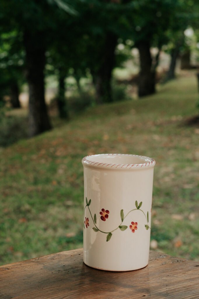 Vase céramique artisanale Nonno Mio motif Profumo di Primavera vert façonné peint main