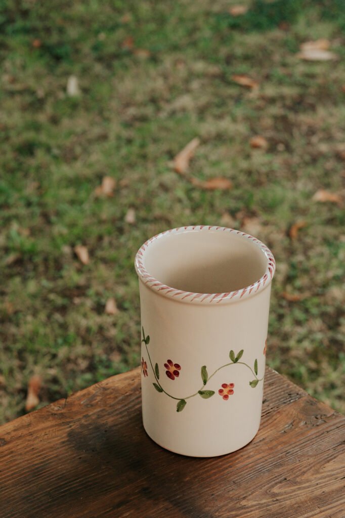 Vase céramique artisanale Nonno Mio motif Profumo di Primavera vert façonné peint main
